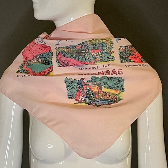 Vintage 60s Hot Springs Arkansas Souvenir Scarf 29 In Fair Condition - Picture 10 of 10